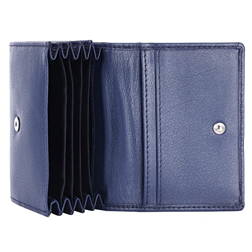 Image of Brooklyn Bridge Genuine Leather Card Holder Wallet for Men Nappa Blue - Slim RFID Protected Front Pocket Wallet, Stylish Compact Money Organiser