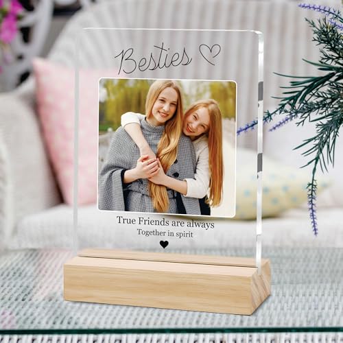 Image of Giftplease Customized Friends Plaque with Wooden Stand | Personalized Photo Frame with Quote | Best Friend Birthday Gift, Farewell Gift, Friendship Day Gift for BFF Keepsake Room Decor FR 03