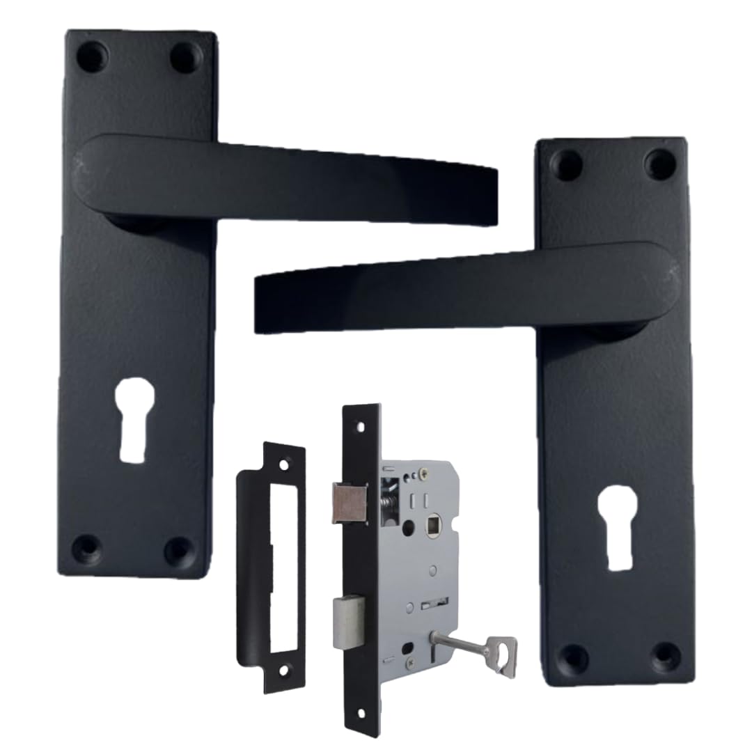 Epsom Door Handle Matt Black Epsom Victorian Straight Lock Door Handles – Lever On Backplate (150Mm X 42Mm) | With 3 Lever Sash Lock (63Mm Backset)