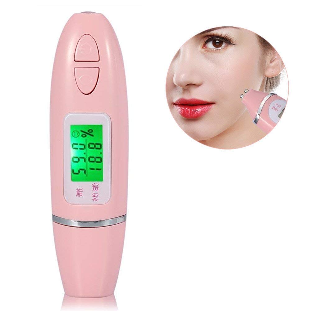 Sonew Analyseur de peau, Testeur de capteur facial Portable Digital LCD Display Precision Face Humidité Humidité Testeur d'huile pour la maison, Salon, Voyager(Pink)