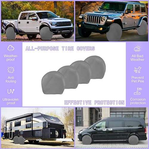 Image of MORNYRAY Tire Covers 2 Pack,Waterproof Anti-UV Snow Sun Rain Tire Covers for RV,Truck, SUV, Trailer, Camper. (Charcoal, Fits for Tire Diameters 27 inch - 29 inch)