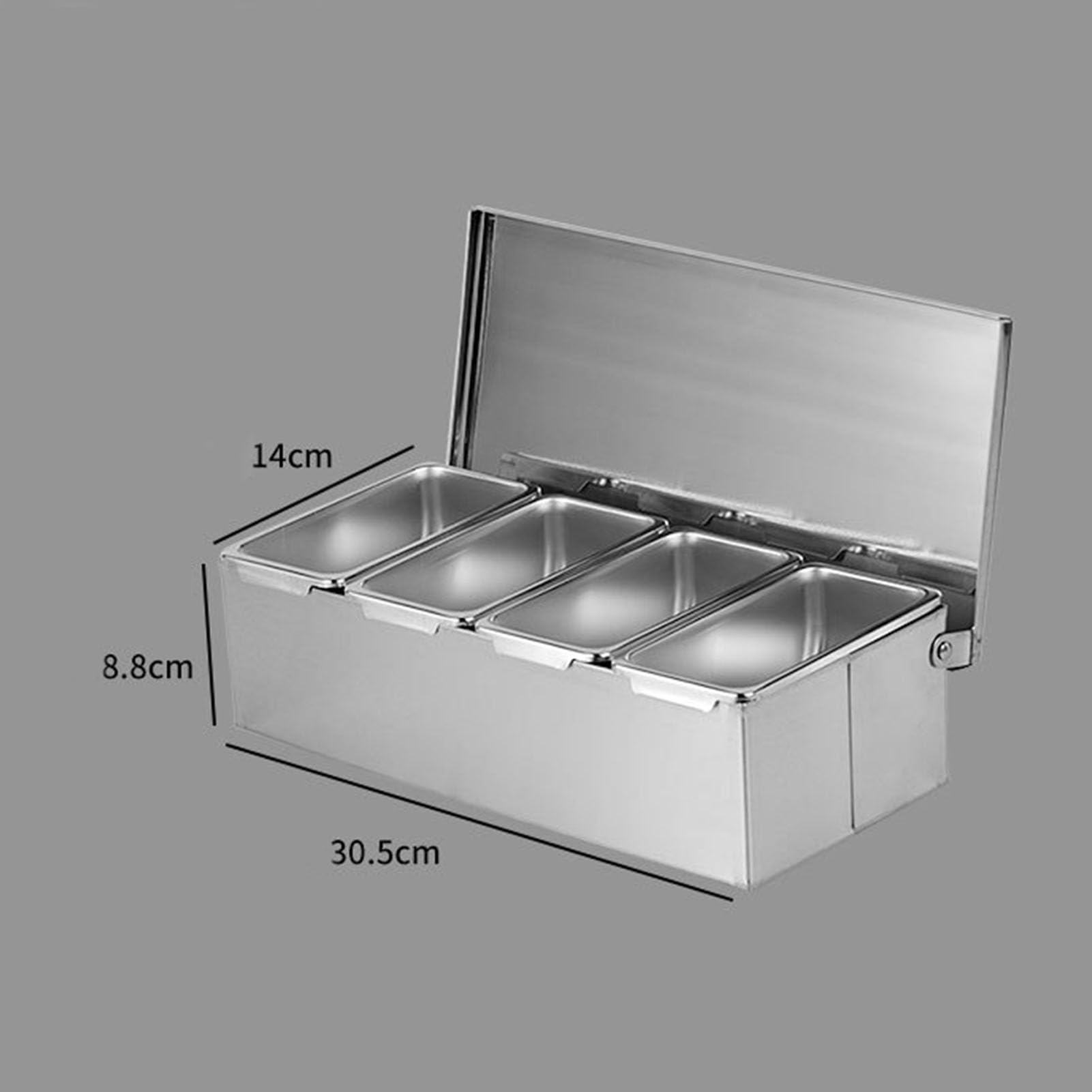 Yunir Grands Plateaux de Boîte D'assaisonnement à 4 Grilles, en Acier Inoxydable, Boîte à épices Grand Espace, Boîte D'organisation D'assaisonnement, Pots à Condiments pour Collations