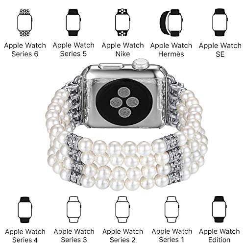 Fastgo Compatible With Pearl Apple Watch Bands 38Mm 40Mm 41Mm Women, Fancy Elastic Beaded Pearl Replacement Band Bracelet For Iwatch Series Se & Series Ultra 8/7/6/5/4/3/2/1 (White-38/40/41Mm) #TOP4