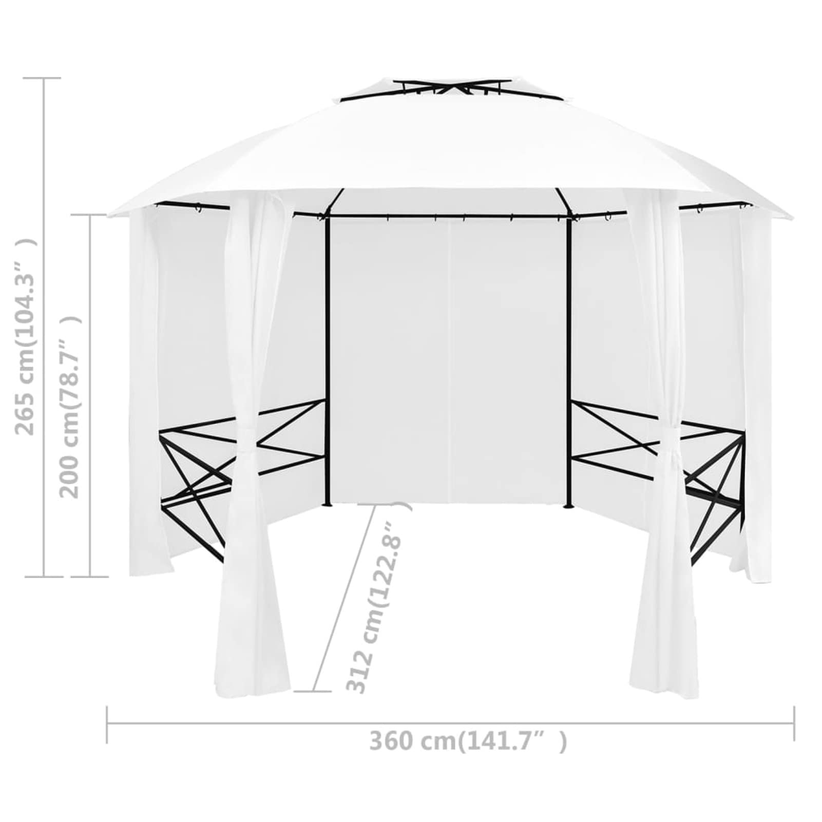 Altana ogrodowa z zasłonami 360 x 312 x 265 cm biała 180 g/m², altana, wodoodporna, odporna na promieniowanie UV, altana ogrodowa, altana zewnętrzna-312234