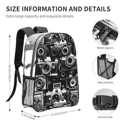 Camera Collection Large Clear Backpack,Thick Pvc Clear Bag For Sports Event, Concert,Festival Suitable Adult4