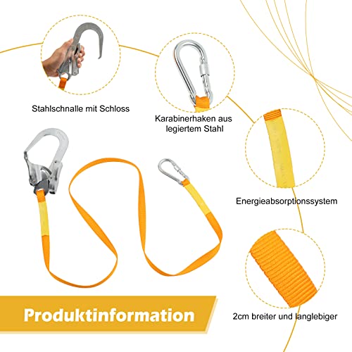 MaxEarn 1,8 m Absturzsicherung Sicherheitsgurt, Hochfester Polyester Fallschutz Sicherheitsseil, Klettergurt Sicherheitsleine mit Legierungsstahl Karabinerhaken für Outdoor Arbeiten in Höhe