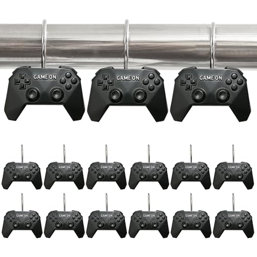 Game Theme Shower Curtain Hooks - 12PCS Video Game Controller Bathroom Decor Gaming Gift for Gamers Boys Kids Bedroom Playroom Console Resin Stainless Steel Hooks Rings Waterproof Easy to Install