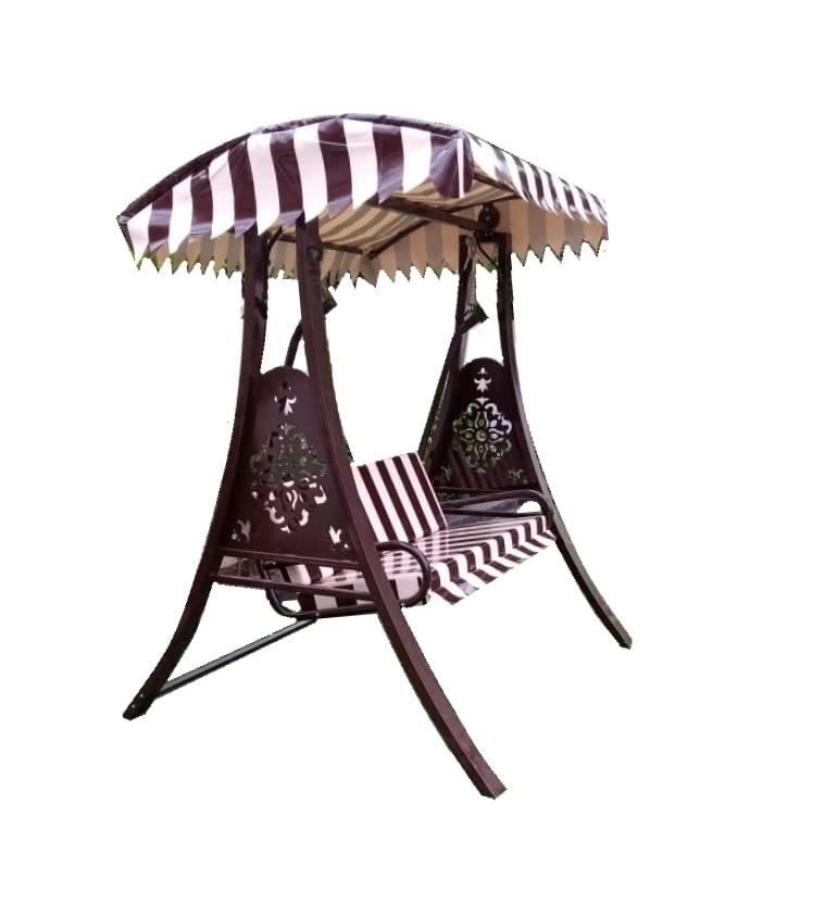 Kaushalendra Outdoor 3 Seater Swing Hammock Chair with Canopy Roof & Cushion - 350 kg Capacity, Sturdy Iron Frame, Easy Assembly & Stylish Design, Brown-image-13
