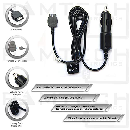 Ramtech Dc 12V 3A Universal Car Charger Power Adapter Cable Cord For Gps, Compatible With Garmin Streetpilot C510 C530 C550 C580, Stylus Pen Included, Ch700 #TOP1