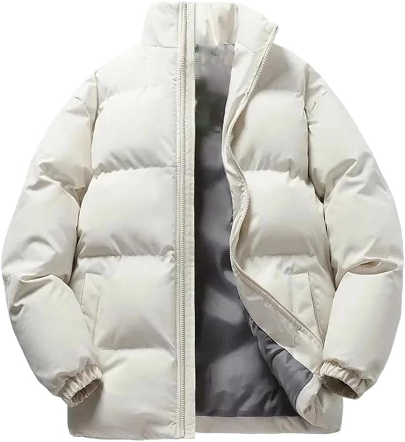 Men's Thickened Cotton Jacket, Warm Stand Collar Leisure Jacket, Solid Color Couple Simple Style Versatile
