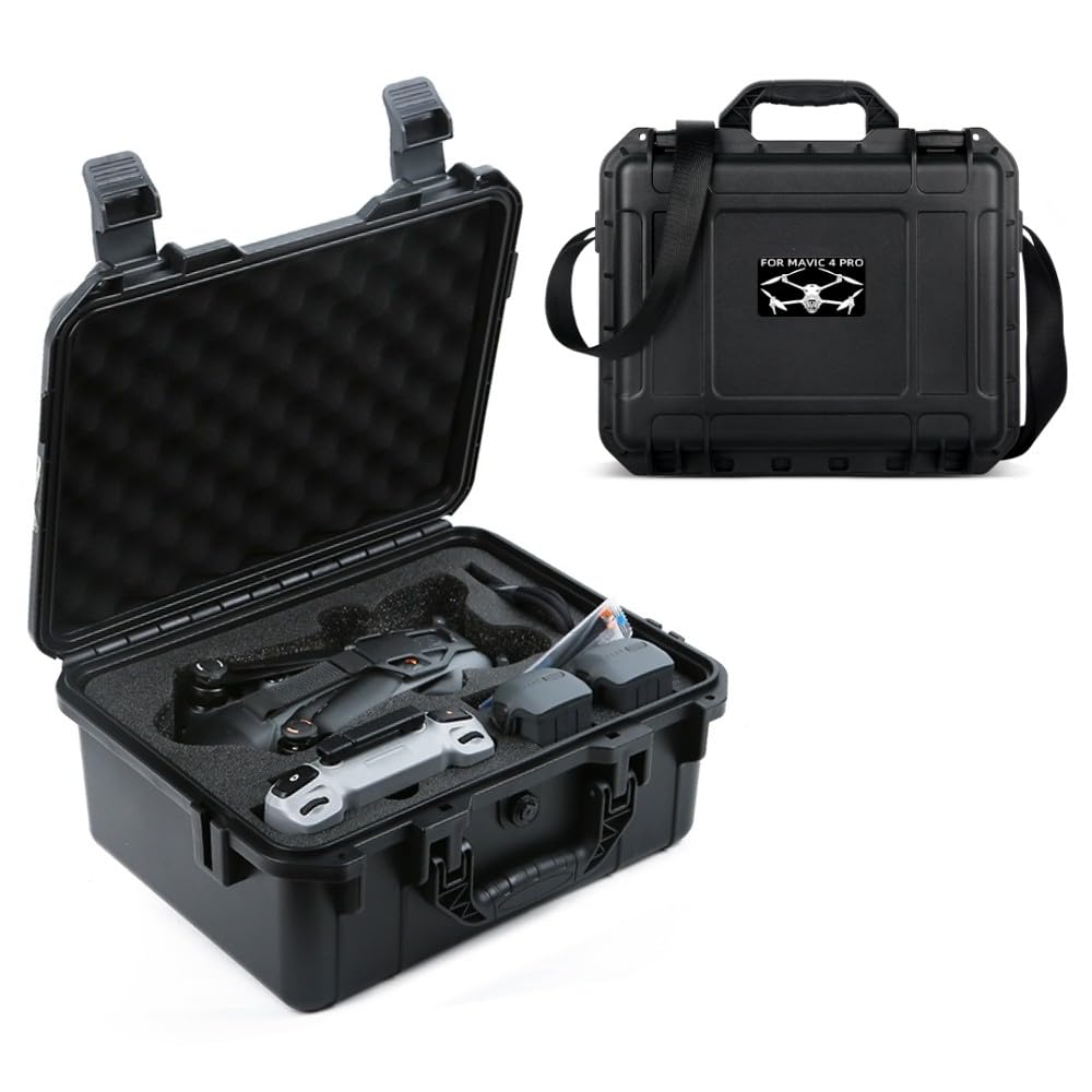 BeisDirect Wasserdichte Hartschale für DJI Mavic 4 Pro, tragbare Aufbewahrungstasche schützende Reise-Tragetasche für DJI RC 2 Fernbedienung, 2 Batterien und Zubehör, Schwarz, Tragetasche