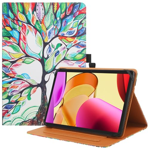 XIAOLL 9'-10.5' Inch Universal Tablet Case, Protective Cover Stand Folio Case for 9 10 10.5 Inch Android Touchscreen Tablet, with Adjustable Fixing Silicon Band,Love Tree