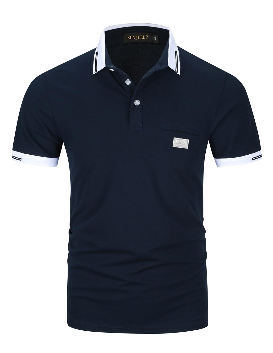 KUNJLELP Poloshirt Herren Kurzarm Polohemd Männer Kontrastfarbe Baumwolle mit Tasche T-Shirt Sommer