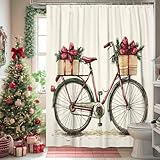 Wasserfarben-Fahrrad-Duschvorhang-Set, 137 x 200 cm, mit Haken, Winter-Weihnachts-Fahrrad, Badezimmer-Dekor, Urlaub, Neujahr, Badzubehör, Polyestergewebe
