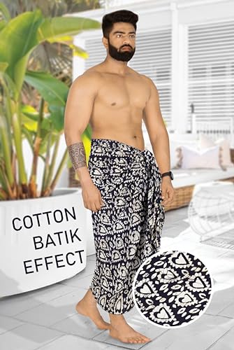 HAPPY BAY Men's Batik Beach Holidays Cover Up Summer Long Sarong Wrap Beachwear Vacation Dashiki Cover-Up Lava Lava for Men One Size Navy, Hearts2