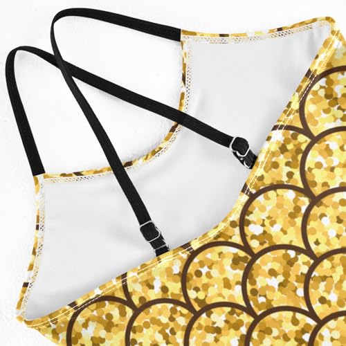 CHIFIGNO Gold Gradient Mermaid Scales Girls' One-Piece Swimwear, Quick Dry Swimsuits for Girls Crossback Kids Swimsuit for Beach 7-8 Years4