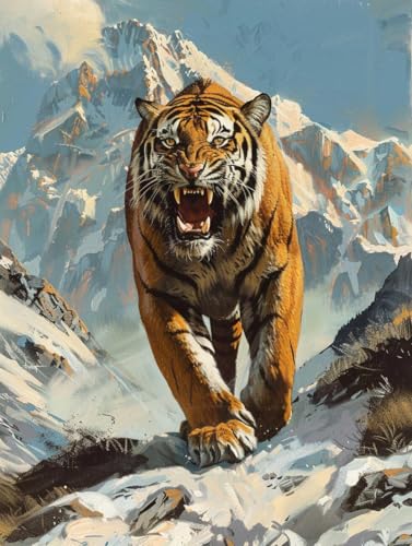 Kit Broderie Point De Croix Pré-Imprimé facile pour débutant motif tigres 50x70cm