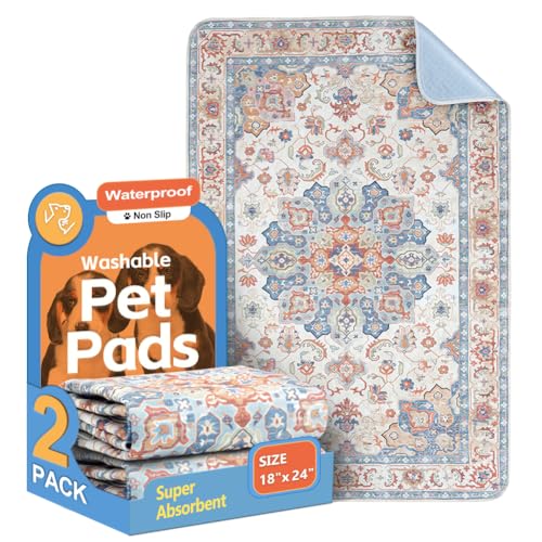 Image of Washable Pee Pads for Dogs, 2 Pack Reusable Puppy Training Pads 24 inchx18 inch Super Absorbent Waterproof Dog Training Pads, Non-Slip Potty Pads, Whelping Pads Litter Mat Beige