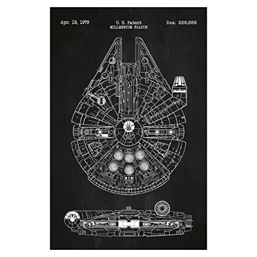 Inked and Screened Star Wars Assorted Design Patent Art Poster 11 x 17 inch Silk Screen Prints (Millennium Falcon - Chalkboard)