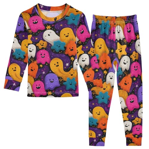 Pajama Sets Long Sleeve Colorful Ghosts and Stars Soft Comfy Sleepwear 2 Piece PJS 3-8T