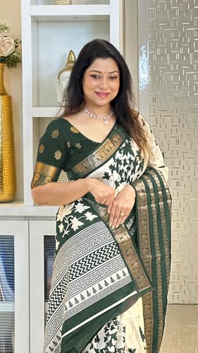 Image of Yashika Women's Floral Printed White Dola Silk Jacquard Saree With Unstitched Blouse Material For Women (AZ-YS-OG-GYANI)