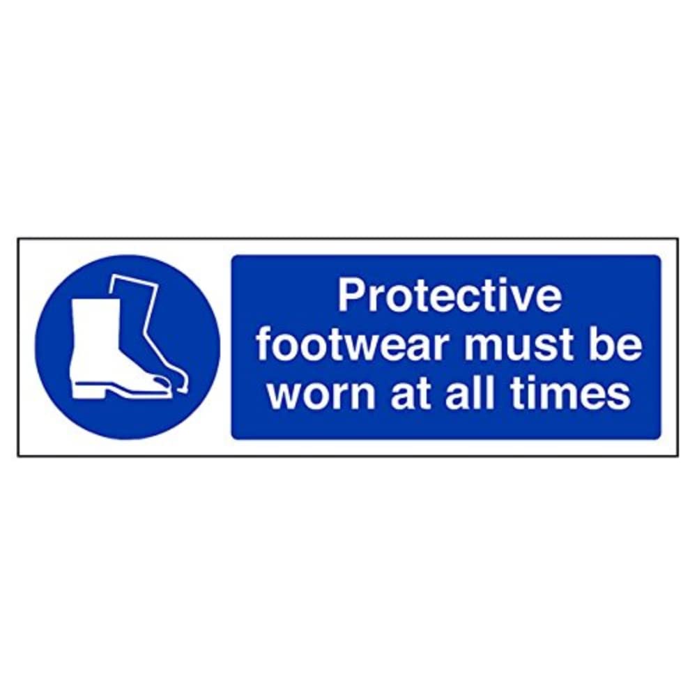 V Safety Protective Footwear Must Be Worn At All Times PPE Sign - 300mm x 100mm - Self Adhesive Vinyl