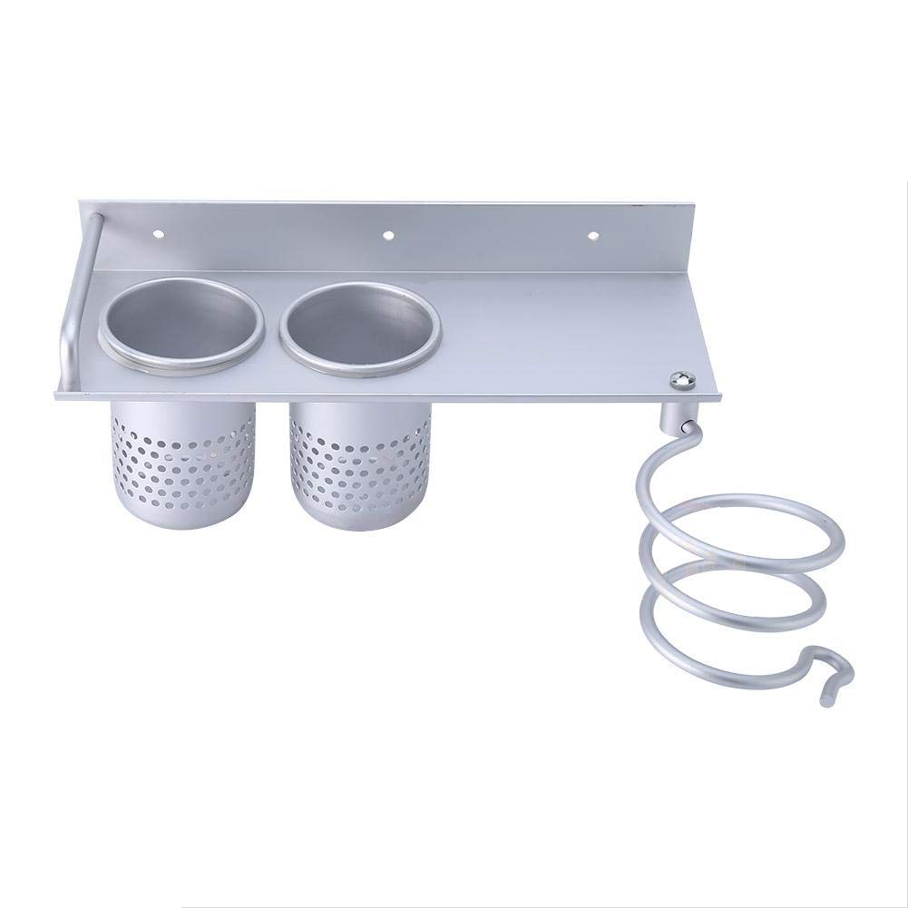 Ejoyous Porta Asciugacapelli in Alluminio, Multifunctional Supporto da Parete Asciugacapelli con 2 Tazze Supporto per Raddrizzatore per Stoccaggio Spazzolini da Denti per Bagno, Argento, 29 x 12 x 10