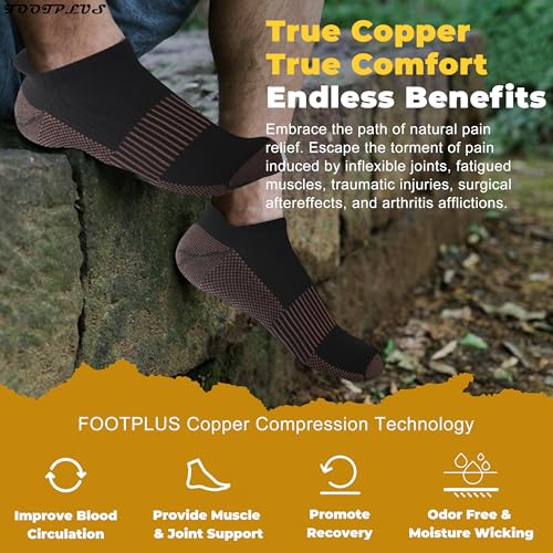FOOTPLUS Copper Compression Socks,Unisex Cushioned Sole Arch Support Athletic Ankle/Crew Running Hiking Socks2