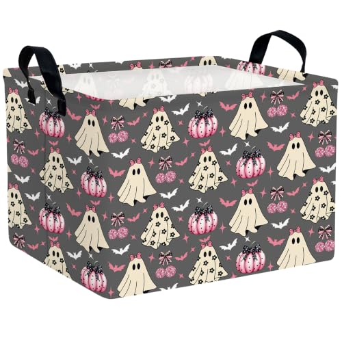 Large Halloween Themed Candy Gift Boo Basket for Kids Baby Personalized Adults Storage Bin Fall Decor(Pink Cherry Pumpkin Ghost)