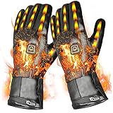 Beheizbare Handschuhe, 7.4V 4000 mAh Beheizte Faux Lederhandschuhe, Akku Wiederaufladbar Motorradhandschuhe Winter Isolierung Dicke Baumwolle Ski-Handschuhe für Herren Damen Skifahren und Bergsteigen