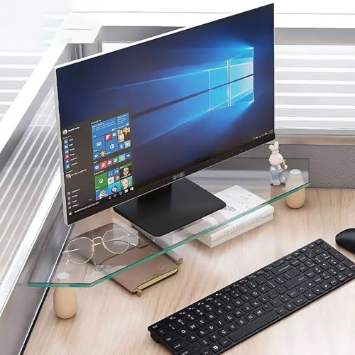 Triangle Tempered Glass Monitor Riser Desktop Corner Stand, 
