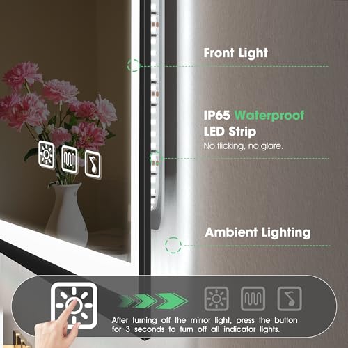 S'bagno 80x80cm Bluetooth-Bathroom-Mirror-with-LED-Lights, LED Bathroom Mirror with Iron Frame, Defogging/ 3000K 4000K 6500K/ Memory, IP44 Waterproof, Toughened Glass, Black - Image 6