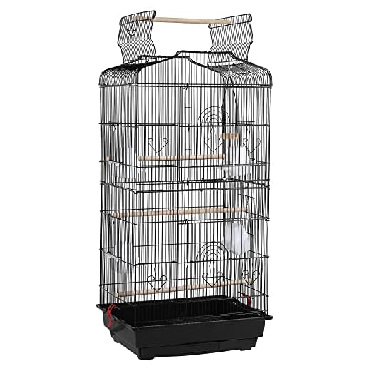 Yaheetech Open Play Top Medium Size Quaker Parrot Bird Cage Cockatiel Indian Ring Neck Sun Parakeet Green Cheek Conures Lovebirds Budgies Canary Finch Parrotlet Portable Bird Cage，Black
