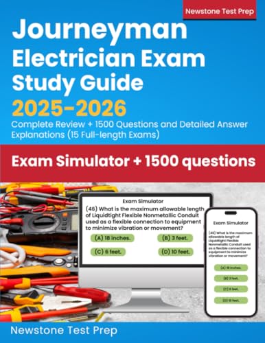 Book cover of Journeyman Electrician Study Guide 2025-2026: Complete Review + 1500 Questions and Detailed Answer Explanations (15 Full-Length Exams)