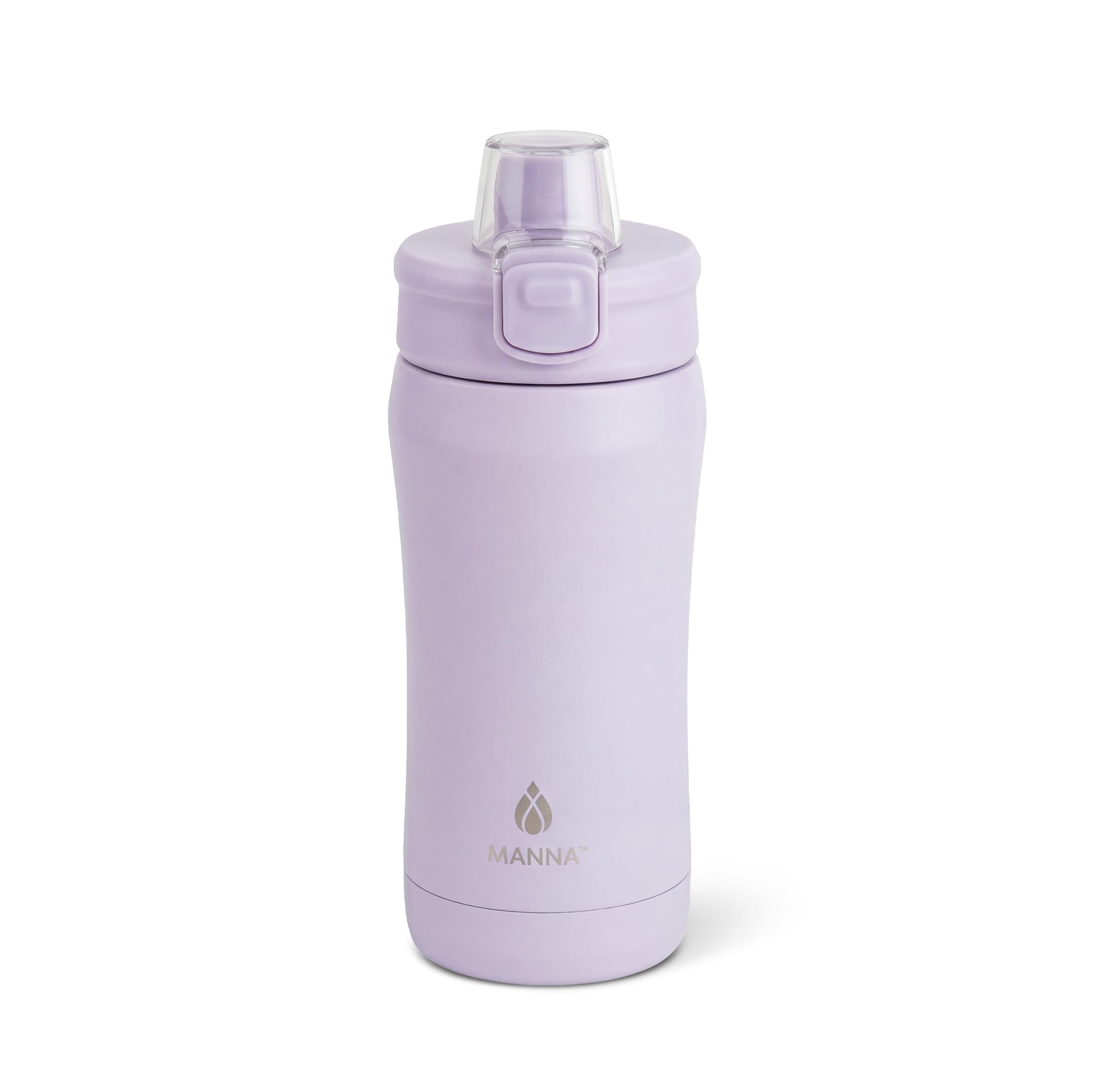 Manna Push Stainless Steel Bottle with Push-open Locking Lid and Sipping Spout - 16 Oz - Lavender Frost Powder Coat