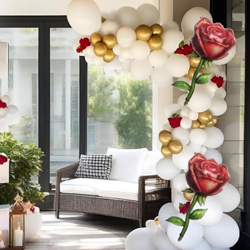 Image of Giant Red Rose Balloons Rose Flower Balloons for Rose Party Decorations Flower Theme Party Valentines Day Floral Decor Girls Women Birthday Party Decorations Happy Anniversary Wedding