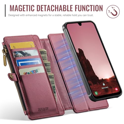 ZipFoldy for Galaxy A17 5G Phone Case Wallet Magnetic Detachable, Burgundy by ZipFoldy - Used condition - Image 3