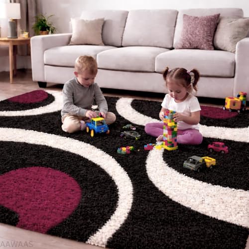 Image of 3D Shaggy Polyester Carpet Rug Runner Area Mats for Bedroom /Living Area /Home with Anti Slip Backing Soft /Fluffy Hight Pile - (Moon Maroon, 4x6 feet)