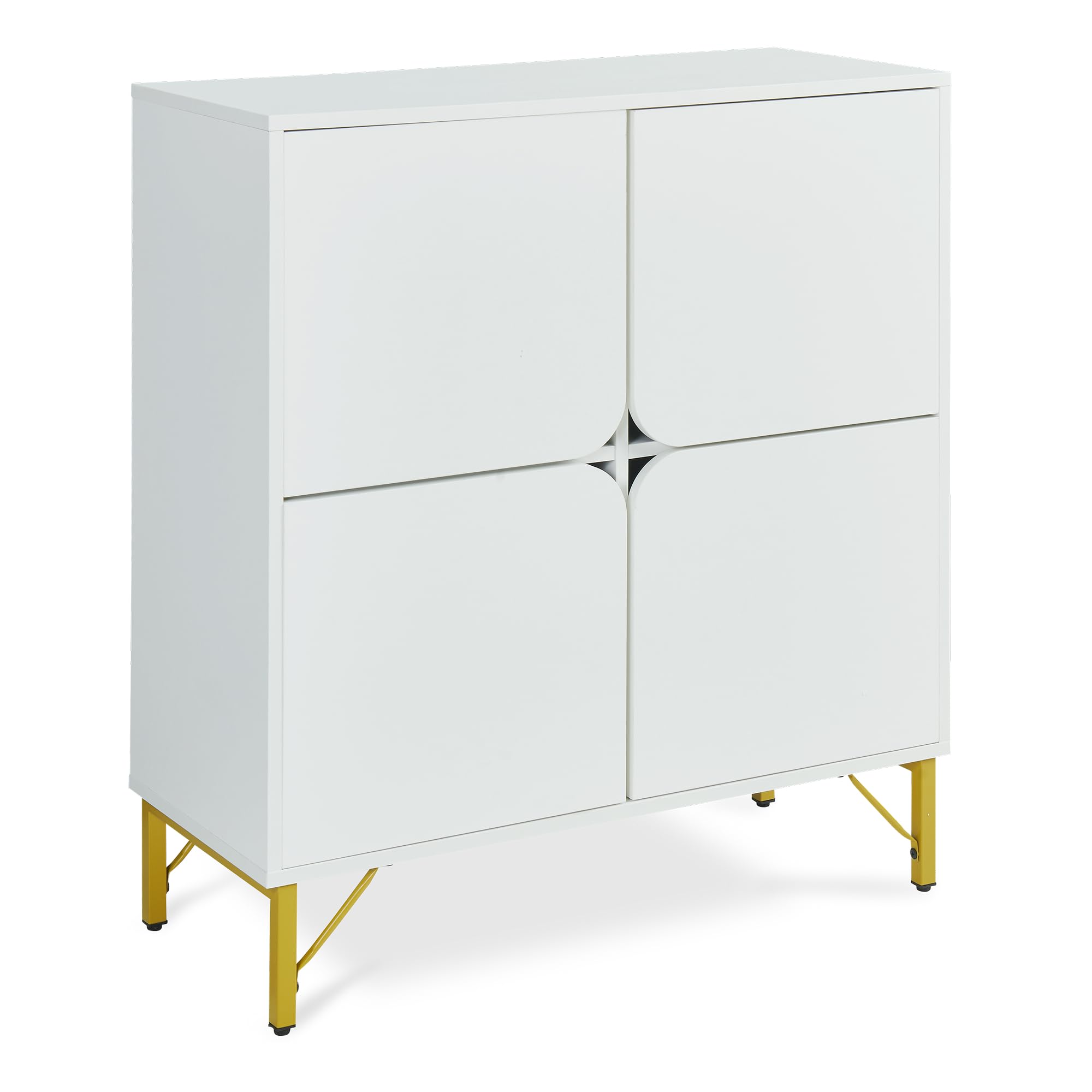 [en.casa] Aparador Reyri para Comedor 4 Puertas Batientes Decorativo Mueble de Salón con 4 Compartimentos Cerrados Mueble Auxiliar Resistente 90 x 80 x 35 cm - Blanco y Dorado