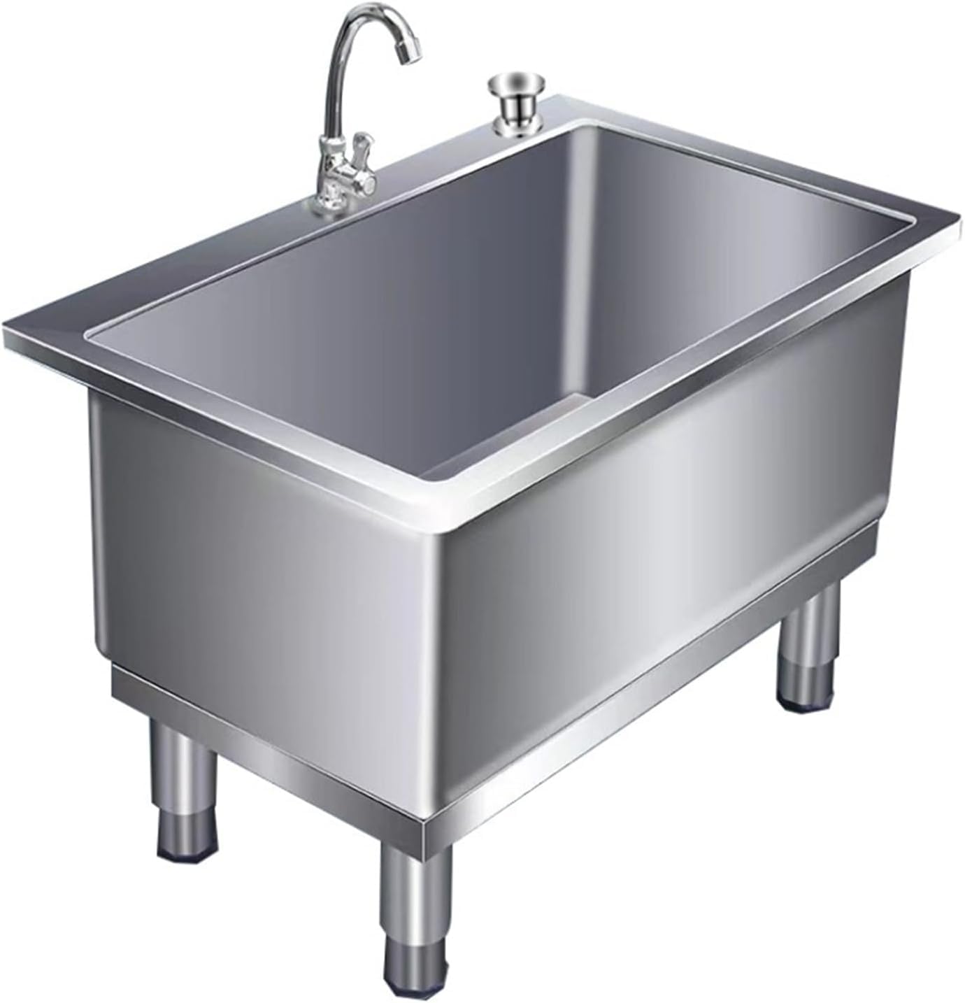 ZTCHSENZT Sink,Stainless Steel Utility Sink, Floor Standing Single Bowl Laundry Sink Set, Commercial Utility Sink With Faucet And Drain Kit For Kitchen Garage Basement