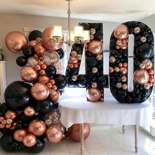 Image of Rose Gold Balloons Set, 60PCS Metallic Rose Gold & Black Latex Balloons for Birthday, Baby Shower, Wedding Party Decoration