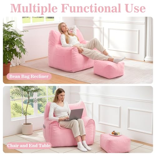HOMMPA Bean Bag Chairs with Square Stuffed Pouf Ottoman Cat Shaped Comfy Bean Bag Sofa for Adults Large Reading Couch for Living Room Bedroom Dorm,Pink - image 4