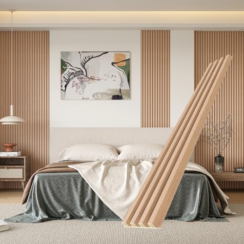 WPC Slat Wall Panels, 8 Pack 95 x 6 in Accent Slat Wood Slats for Wall and Ceilings, Acoustic Panels for Interior Wall Modern Décor, Oak