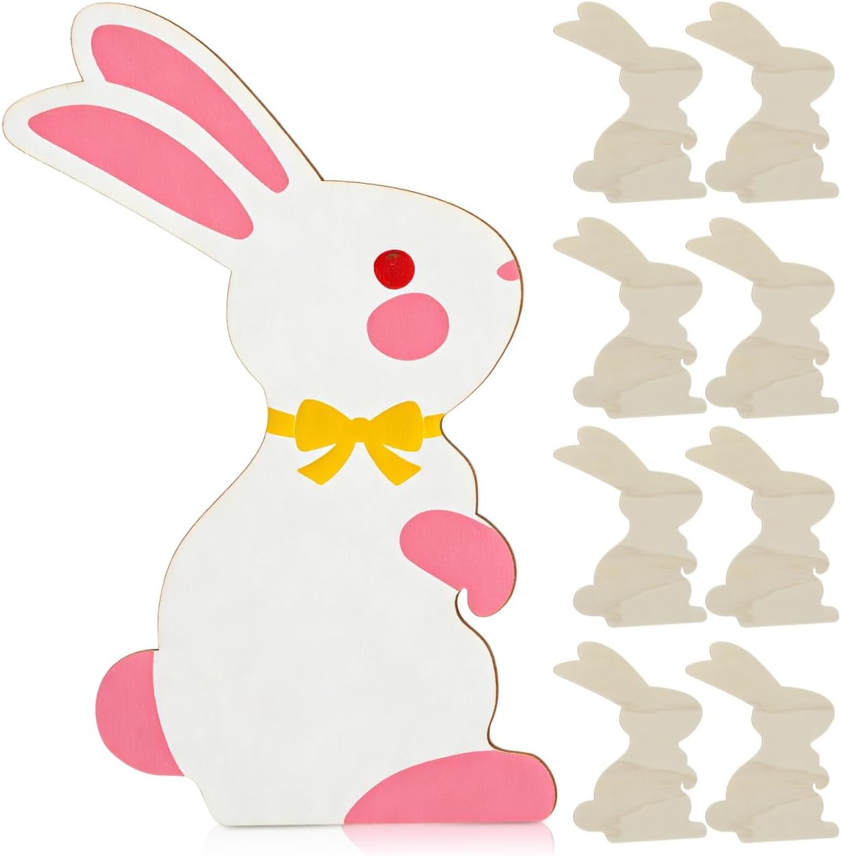 ABOOFAN 10PCS Easter Wooden Bunny Cutouts for Crafts 8.8 Inch Unfinished Blank Wood Rabbit Slice Ornament for DIY Painting Easter Spring Decor