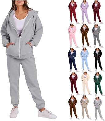 Womens 2 Piece Outfits Lounge Hoodie Sweatsuit Sets Oversized Zip Up Sweatshirt Baggy Sweatpants with Pockets