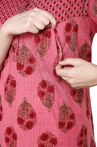 Image of Evolove Women's Cotton Long Maxi Maternity Feeding Night Gown with Pockets, Super Soft Comfortable (LNG-Feeding)