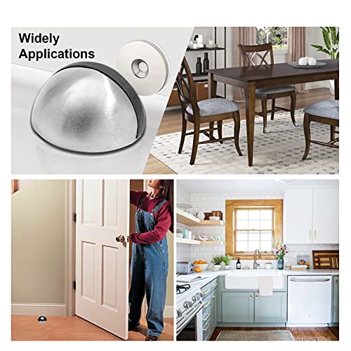 Zorveiio 2 Pieces Satin Nickel Magnetic Door Stop Adhesive Dome Door Stopper, Heavy Duty Door Stop Floor Door Stopper Wall Protetor (1.8 Inch/45.1Mm) #TOP6