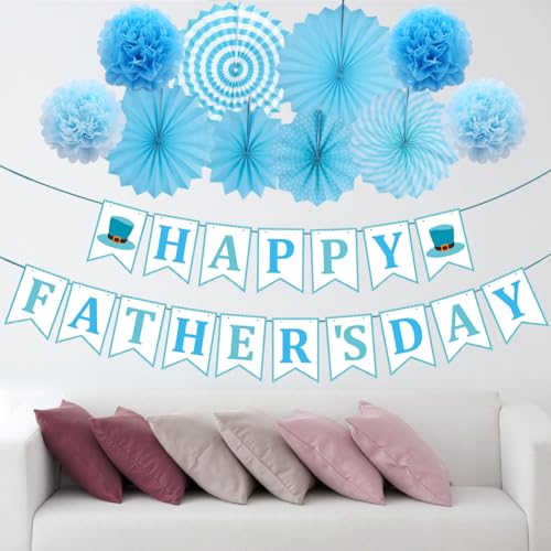 Image of Happy Father's Day Decorations Banner and Paper Fans Kits for Party Supplies, Dad Fathers Day Party Theme Event Celebration