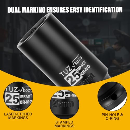 Image of 1 /2 Inch Drive 25mm Deep Metric 6 Point CR-MO Impact Socket | Radius Corner Design,Square Chamfered Opening,Axle Nut Impact Grade Socket for Easy Removal
