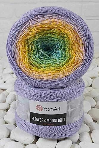 Image of YarnArt Flowers Moonlight - Gradient Cotton Acrylic Yarn with Metallic Lurex, 9.17oz (250g), 1093 Yards - Shiny, Multicolor Cake Yarn for Crochet, Knitting, Shawls & DIY Projects (3285-1)